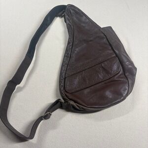 AmeriBag Healthy Back Bag Brown Pebbled Leather Ergonomic Sling Crossbody Small